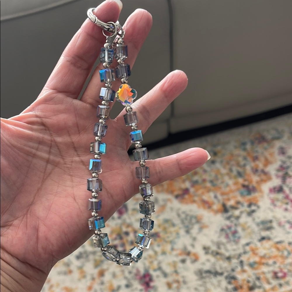 Elegant Silver and Blue Beaded Bag Charm/Phone Charm #S/D